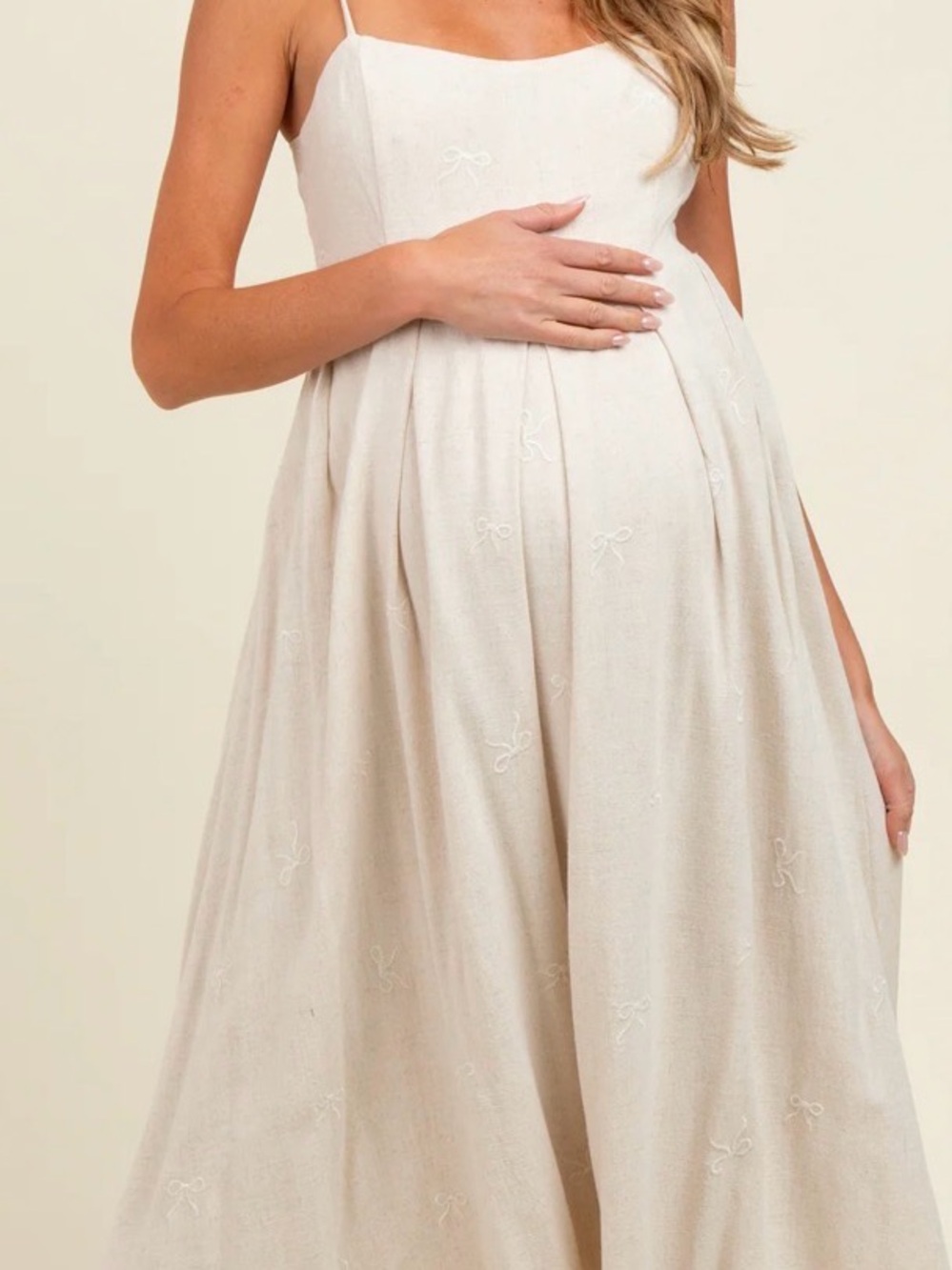 Elegant beige linen  Maternity Maxi Dress